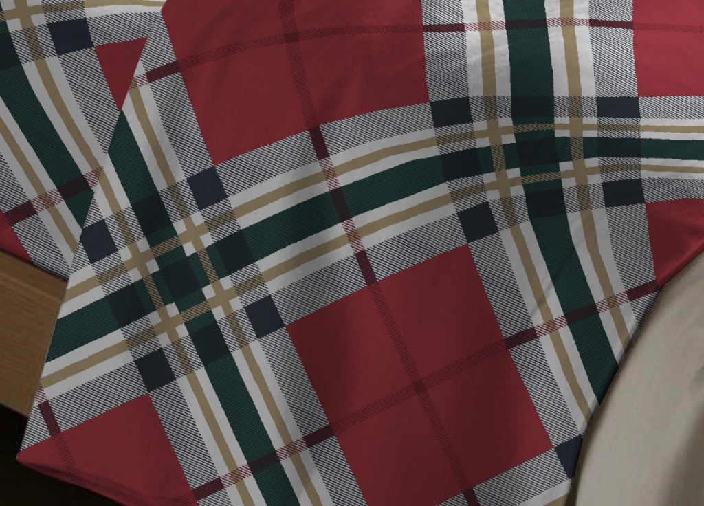 Completo Lenzuola In Morbida Flanella 100% Cotone  Disegno Tartan - Singolo - Tartan