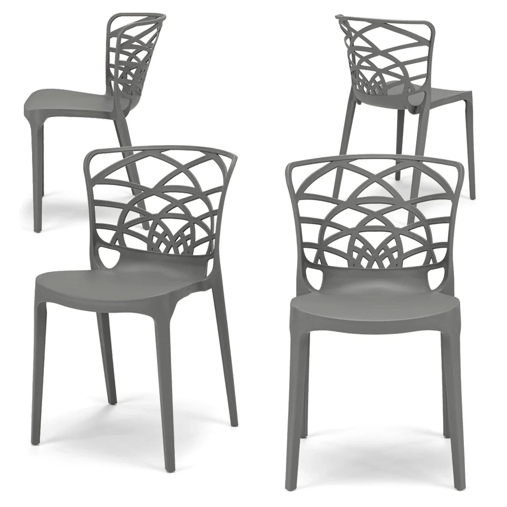 Set 4 sedie in polipropilene ARMONIA, impilabile, resistente ai raggi UV, design moderno, ideale per sala da pranzo, cucina, sala d’attesa, bar, ristoranti o giardino, colore Cemento