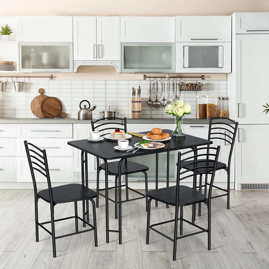 Set da Pranzo con 1 Tavolo e 4 Sedie, Set di Tavolo da Pranzo Salvaspazio di 5 Pezzi, Set Mobili per Cucina, Sala da Pranzo, in Metallo e MDF, Moderno, Nero