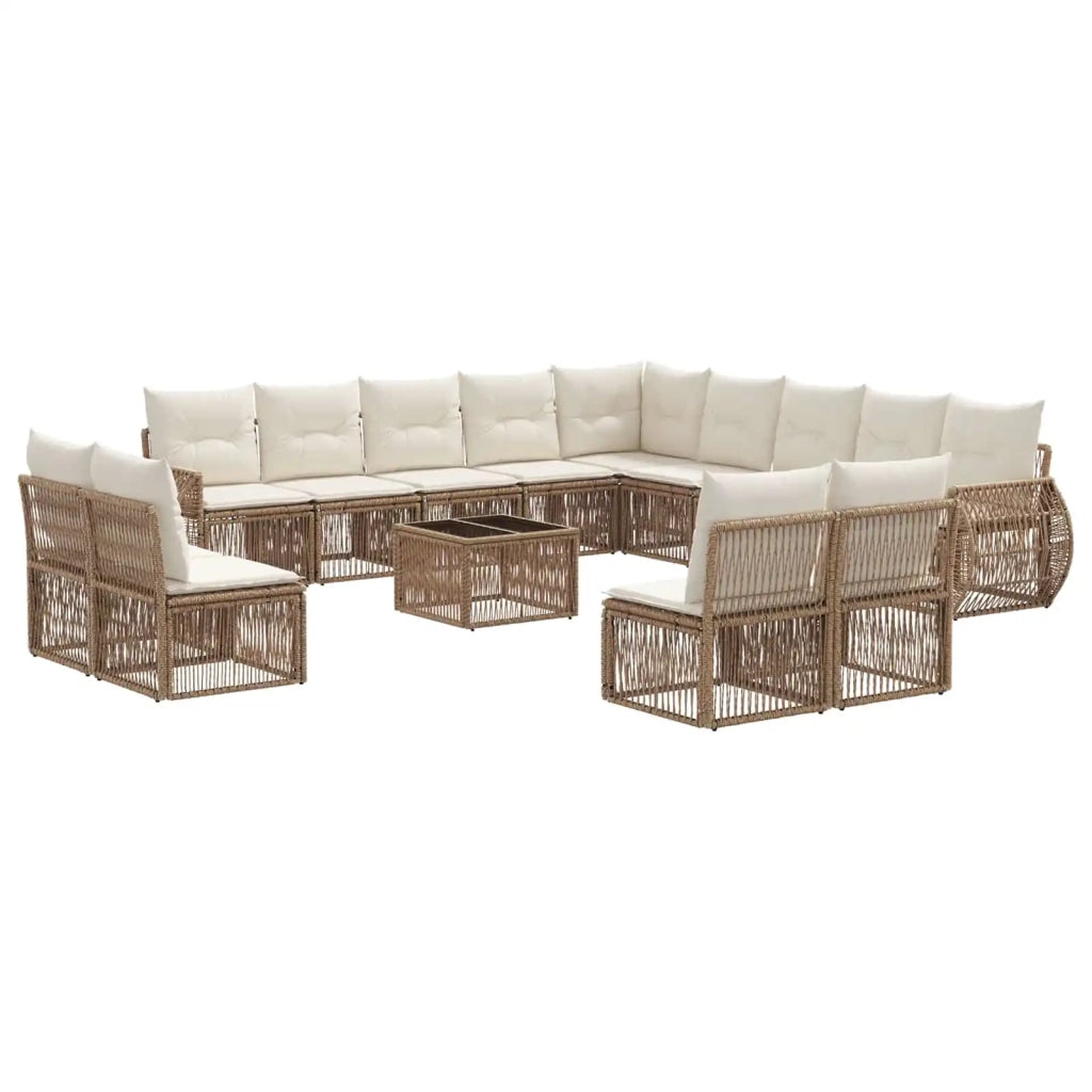 Set Divano da Giardino 14 pcs Beige e Bianco Crema polyrattan