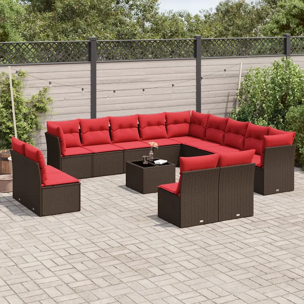 Set Divani da Giardino 14 pz con Cuscini Marrone in Polyrattan 3218504