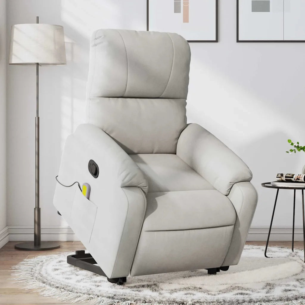 Poltrona | Sedia Relax a Rialzo Massaggi Reclinante Grigio Chiaro Microfibra