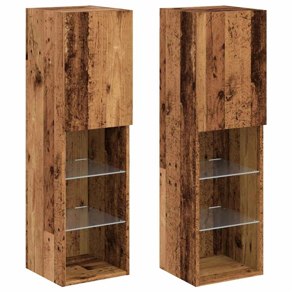 Mobile TV multimediale scaffale TV credenza mobile TV per sala da pranzo soggiorno camera da letto con luci LED 2 pezzi legno invecchiato 30,5 x 30 x 102 cm marrone 02_0028886