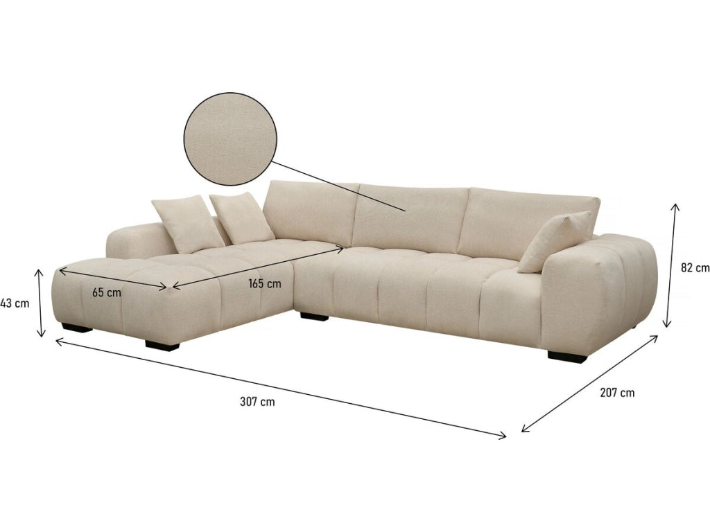 Divano angolare in tessuto "Monceau" – 3 posti – Beige