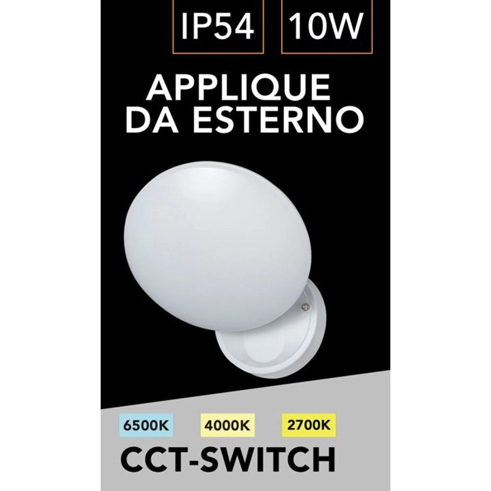 Trade Shop - Applique Lampada Da Parete Per Esterno 10w Cct Switch Ip54 Bianco 3 Colori Luce Esa-02b3c -