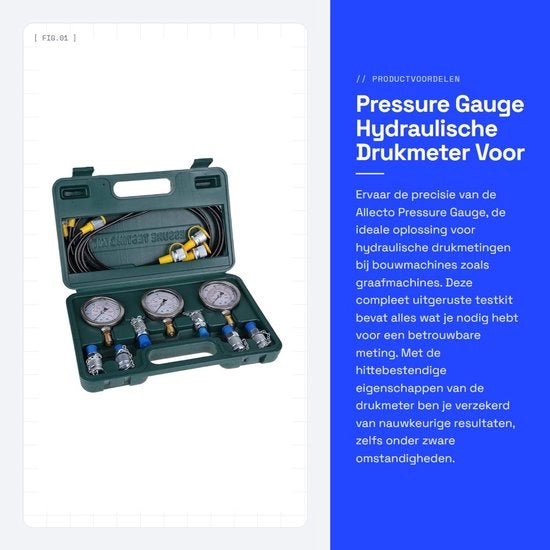 Kit di misurazione della pressione idraulica completo con 3 manometri, 3 tubi di prova, 6 connettori di prova, resistente al calore, completo in scatola, manometro.