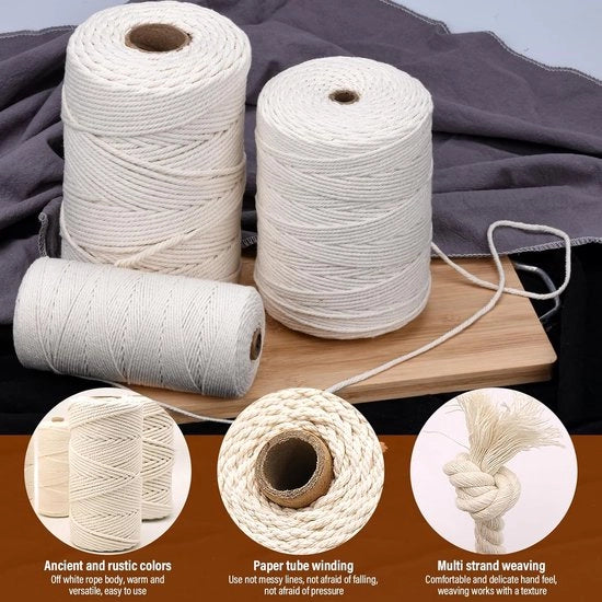 Garen macramé naturale, 3 mm x 300 m, gesso per artigianato, tessitura e piante da appendere, naturale, ecosostenibile