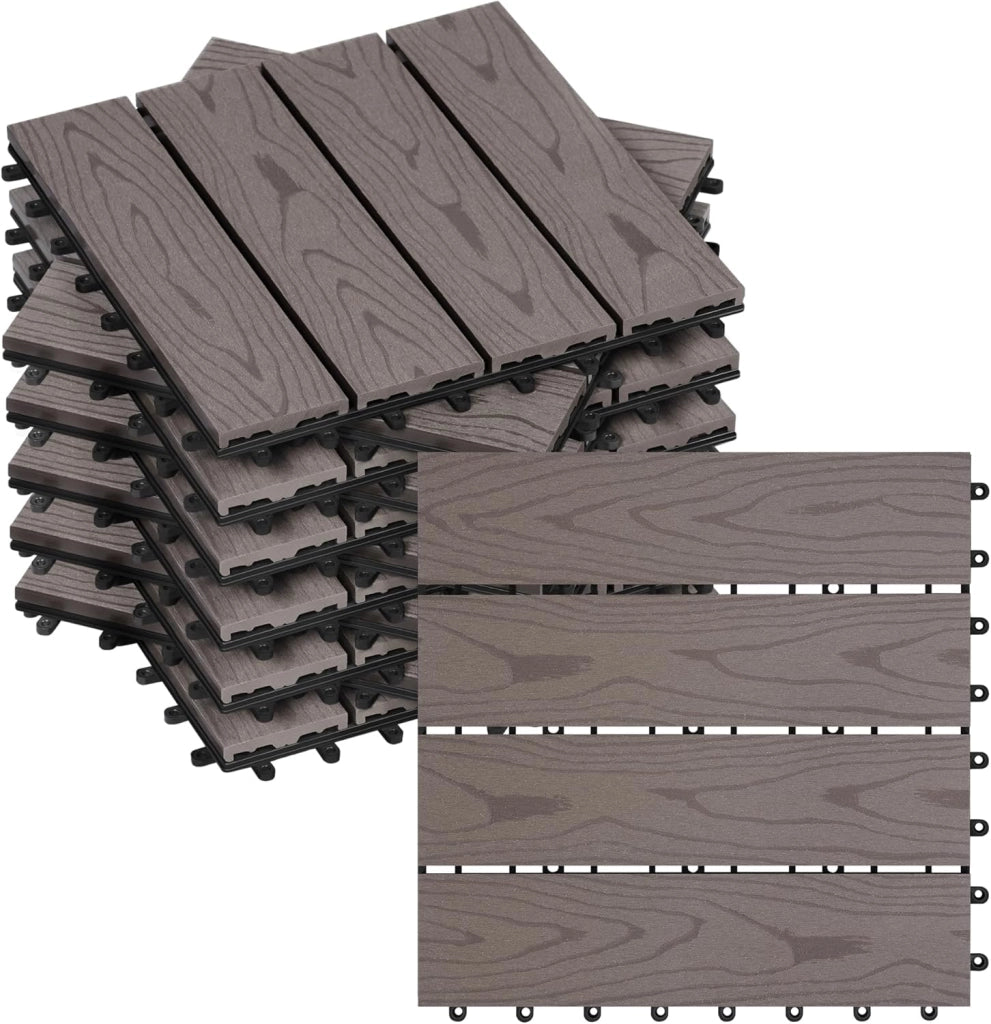 GTF002hco Piastrelle per Pavimenti da Esterno Balcone/Giardino/Terrazza Pavimentazione ad Incastro in WPC, Legno Composito (11 Pannelli / 1 m²) Caffè