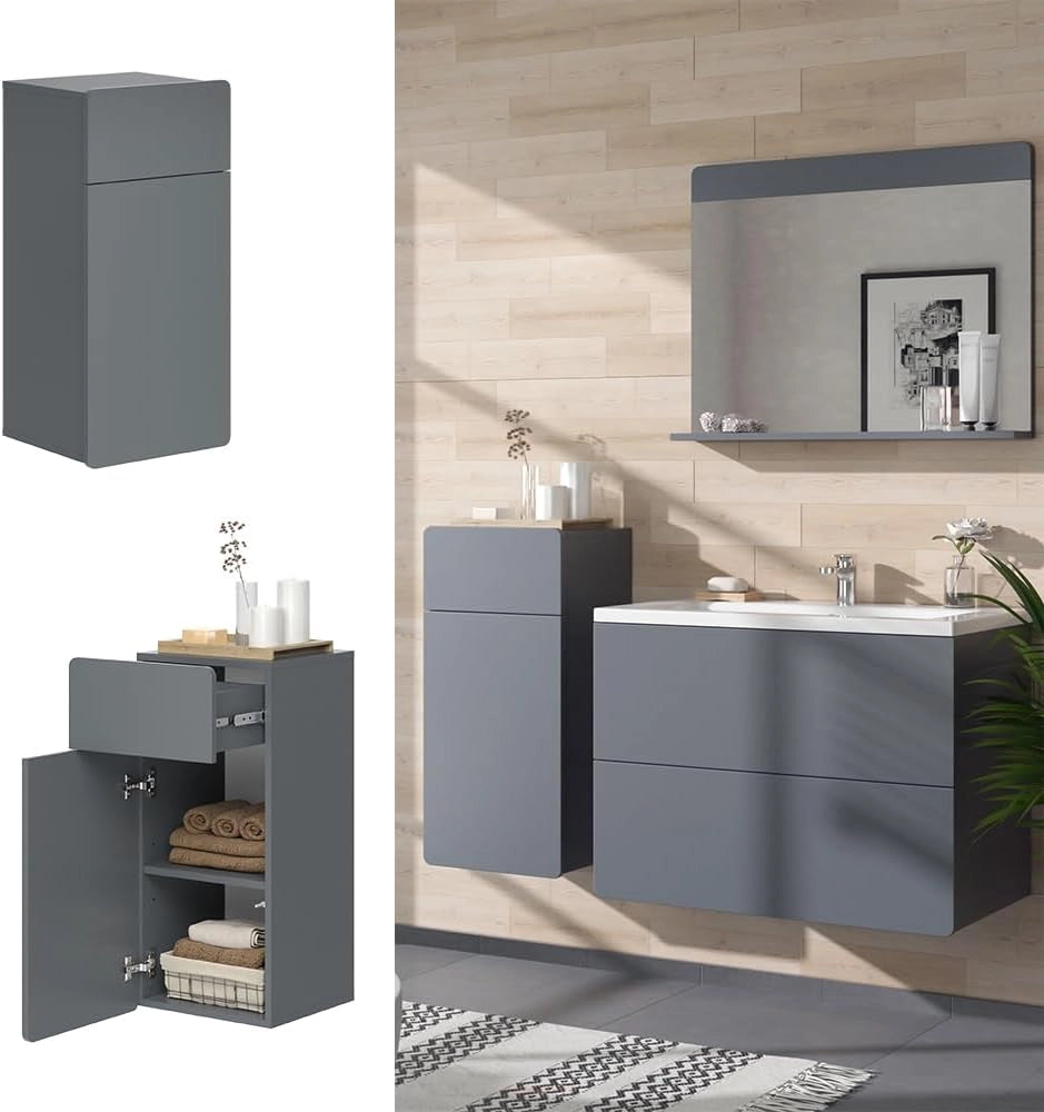 Mobiletto bagno Izan, Grigio, 36.6 x 76.6 cm, a parete, combinabile con altri mobili da bagno Izan