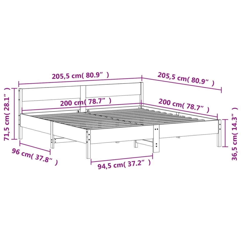 Giroletto senza Materasso 200x200 cm in Legno Massello di Pino 3216209