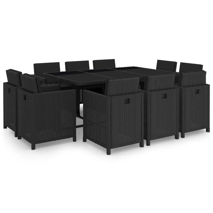 Set da Pranzo da Giardino 11 pz con Cuscini in Polyrattan Nero cod mxl 42956