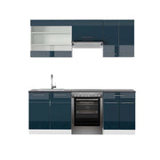 Mobili da cucina Fame-Line Blu scuro lucido/Bianco 200 cm, PL Antracite Vicco