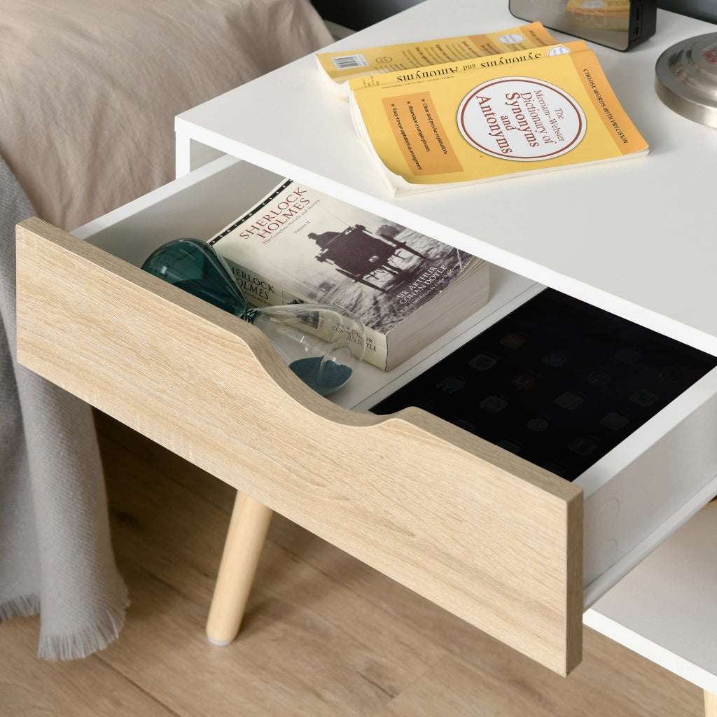 Comodino con cassetto ¨C zephmum ¨C bianco e legno 50x39x51 cm