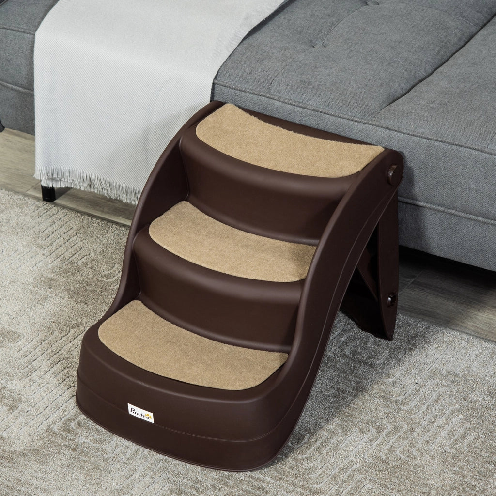 Scaletta per Cani Pieghevole con 3 Gradini Antiscivolo in PP, 49x38x38 cm, Marrone