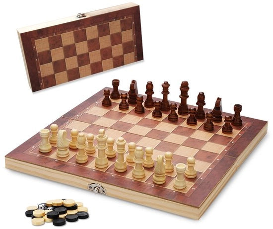 Scacchiere 29x29 cm Legno Inclinabile Scacchiere 3 in 1 Backgammon Dama Scacchi da Viaggio Famiglia Adulti