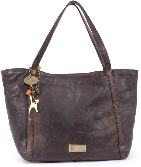 Borsa da Spalla per Donna in Pelle - Grande Tasca per Porta Documenti - A4 - Marrone