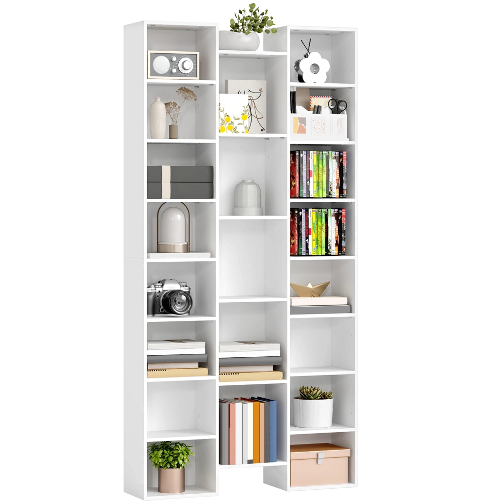Libreria Moderna in Legno Alta 181 cm con 21 Scomparti e 10 Ripiani Regolabili, Bianco