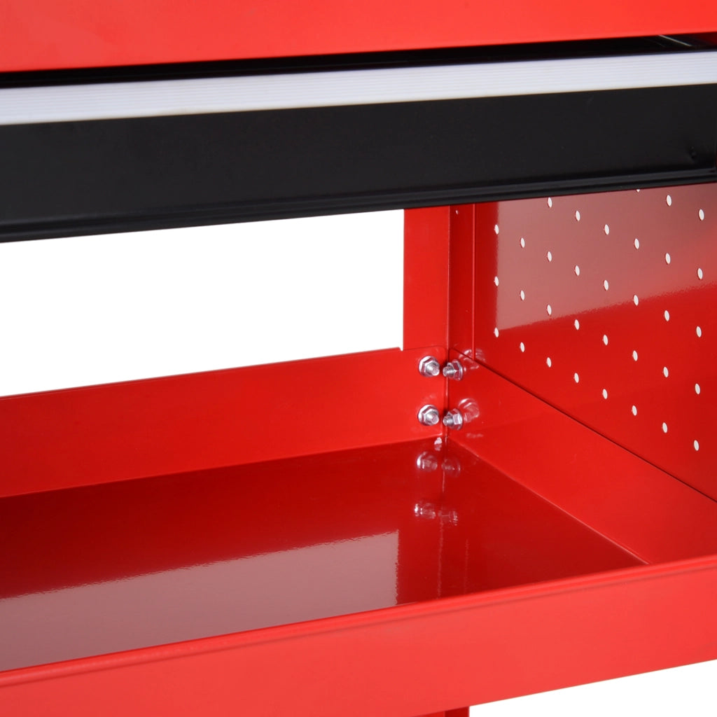 Carrello Portautensili 82x35x76 cm Rosso in Acciaio a 3 Livelli con Cassetto e 4 Ruote