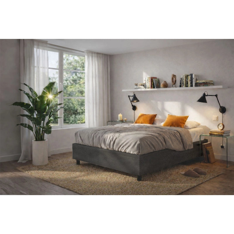 Letto imbottito Letto Matrimoniale alla Francese 140x200 cm BoxMax - Contenitore,Microfibra,Grigio
