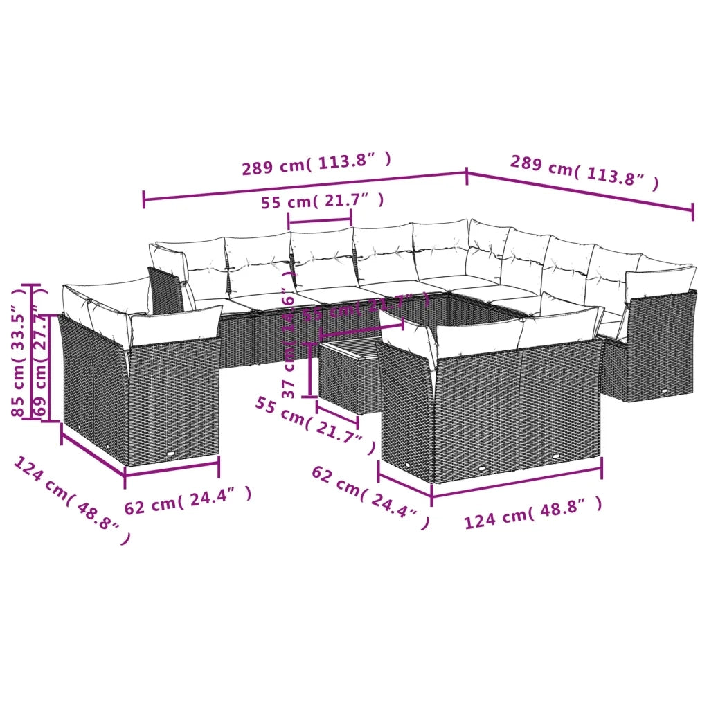Set Divani da Giardino 14pz con Cuscini in Polyrattan Nero 3223956