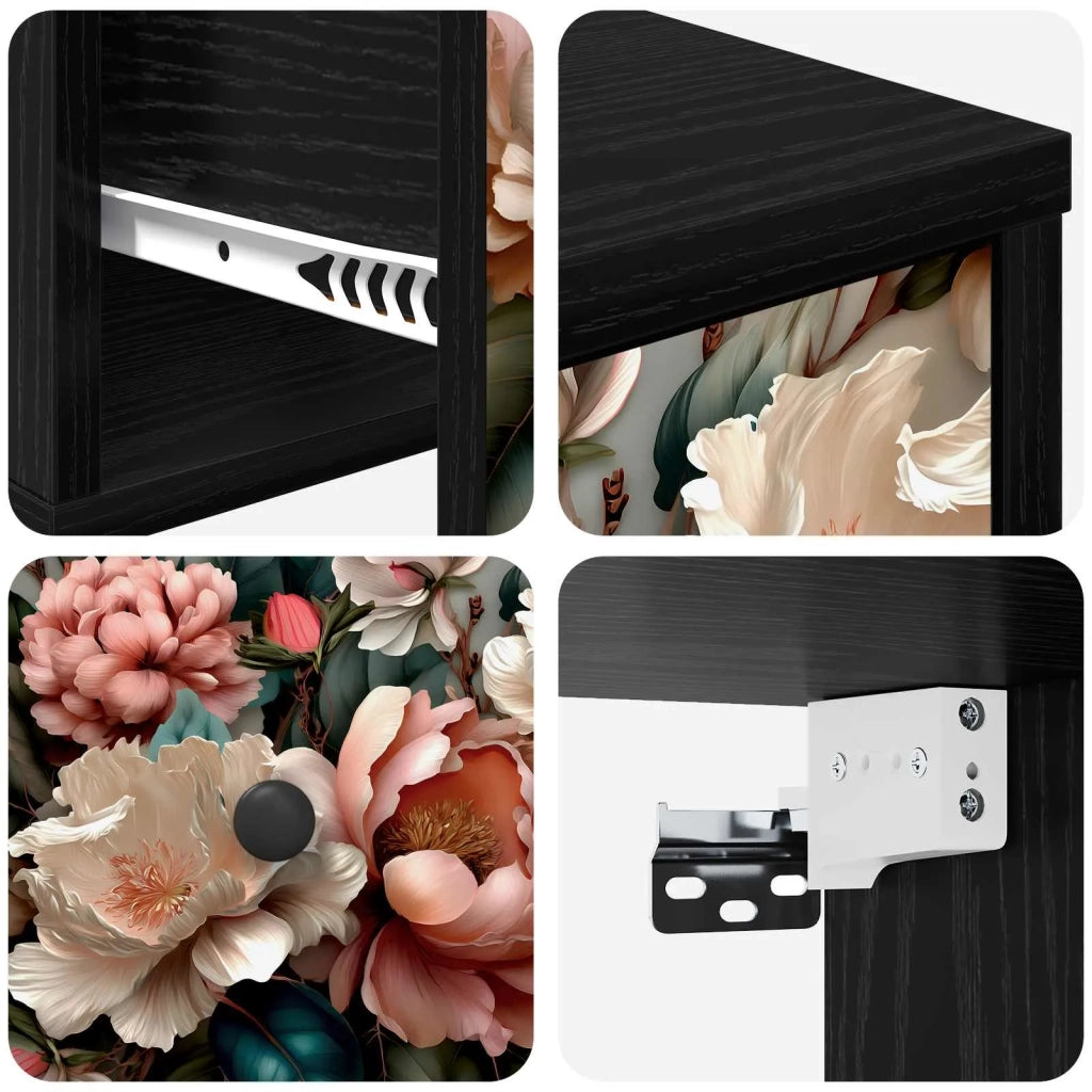 Mobiletto da comodino a parete BORNE 2 pz Rovere Nero 8007460