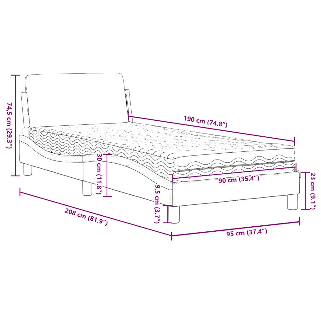 Letto con Materasso-Struttura Letto con Materasso Dover Verde Scuro 90x190 cm in Velluto