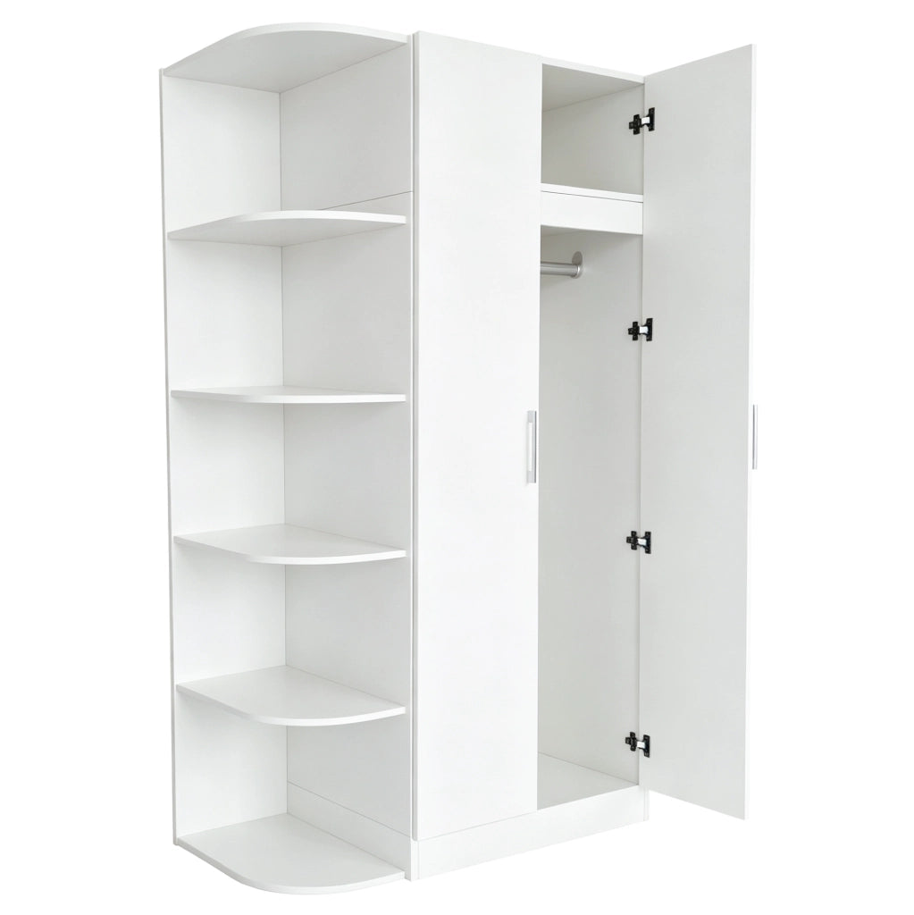 Armadio guardaroba a 2 ante 90x55x170 cm con ripiani e cassetti in MDF; bianco