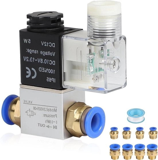 Vitale 24V DC magnetorregolatore 1/4" 2/2 vie con connettore pneumatico Solenoide valvola di aria in alluminio per sistema pneumatico 6 mm & 10 mm tubo di aria IP65
