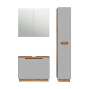 Vicco Set di mobili da bagno Rovere/grigio con struttura in piastrelle 3 parti