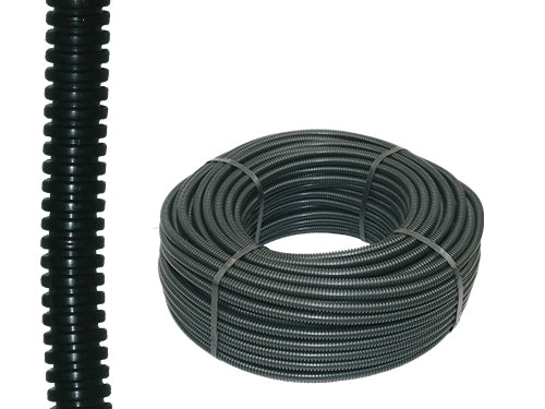 TUBO CORRUGATO PIEGHEVOLE IN PVC NERO CON TIRAFILO D20 ROTOLO DA 25 MT