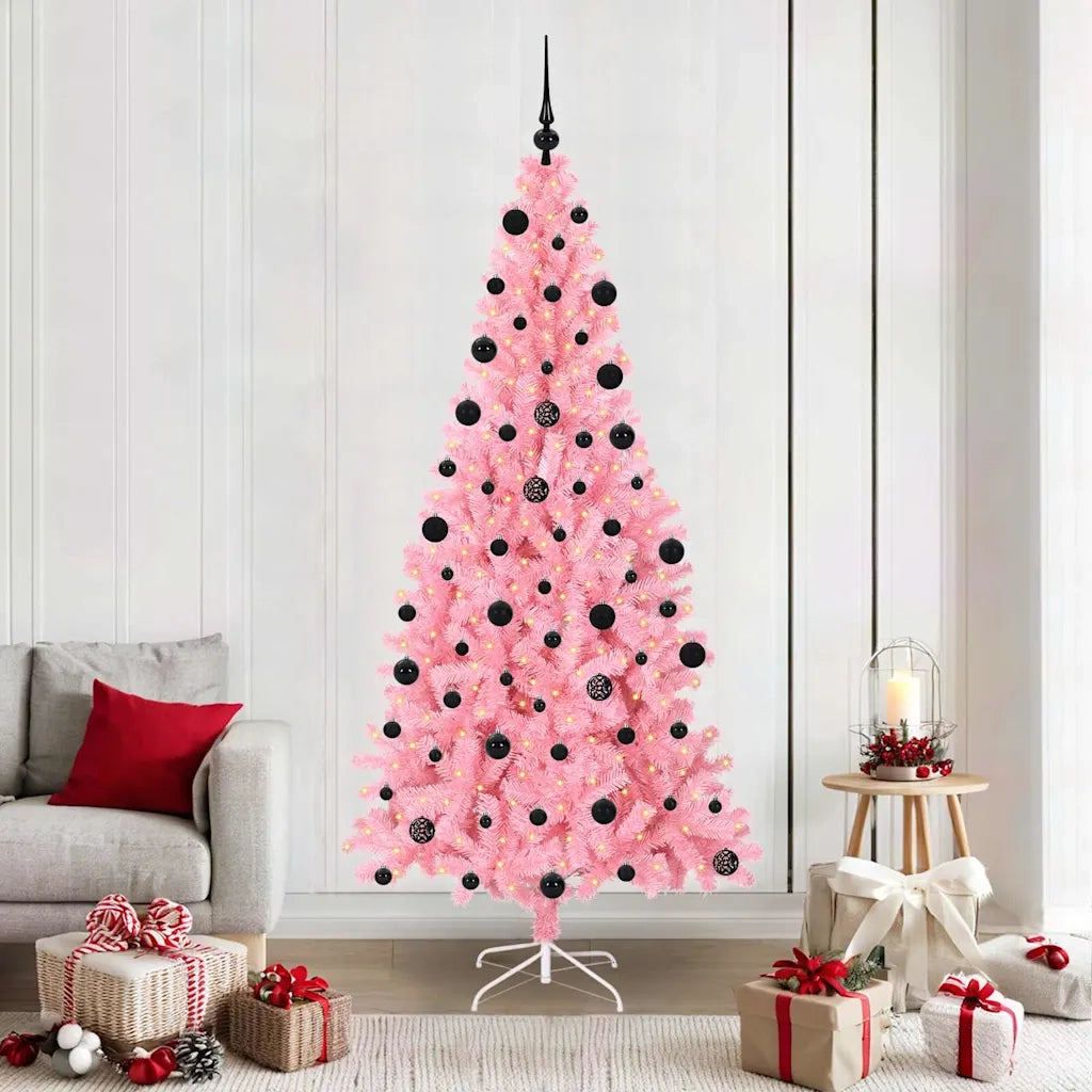 Albero di Natale con 300 LED con supporto Rosa 210 cm PVC