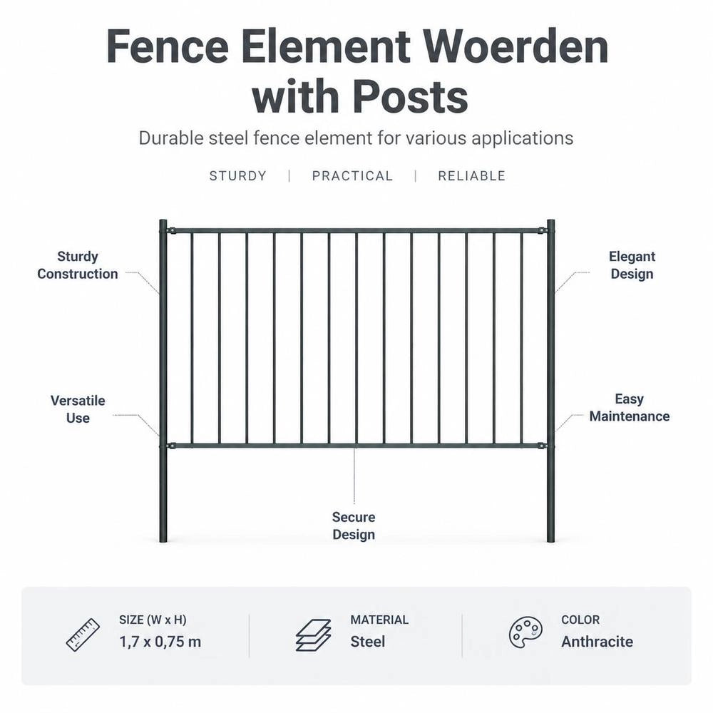 Fence Panel With Posts, Powder-coated Steel, 1.81 X 0.75 M, Anthracite