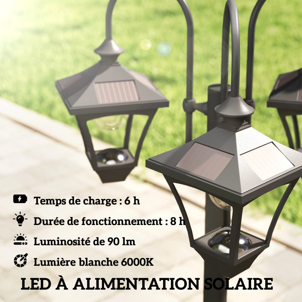 Lampione da Giardino a 3 Luci con Fioriera e Sensore Crepuscolare ¨C Xylo ¨C 52x52x185cm Nero