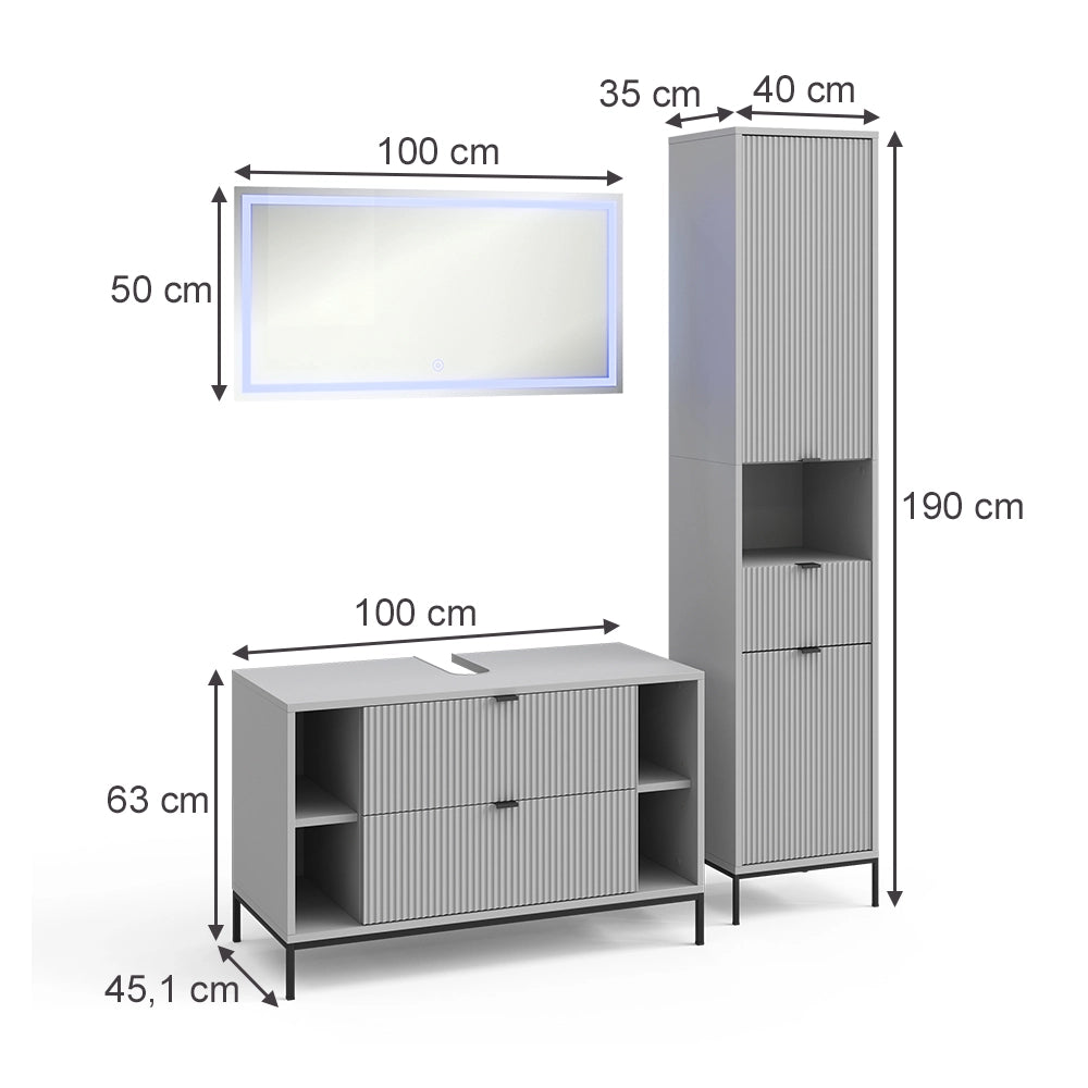 Vicco Set di mobili da bagno Grigio 3 parti