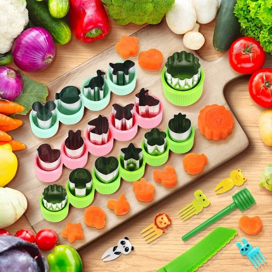 Collezione di 29 Forme per Biscotti per Bambini, Forme per Biscotti per Verdure e Frutta, Forme per Biscotti per Animali, Forme per Verdure, Forme per Biscotti con Manico Protettivo per Bambini