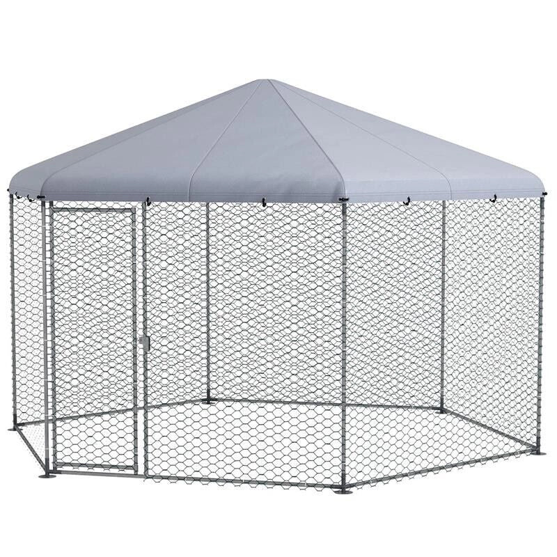 RECINTO PER GALLINE CON TETTO E PORTA BLOCCABILE IN ACCIAIO PER 10-15 ANIMALI, 4X3.5X2.6M