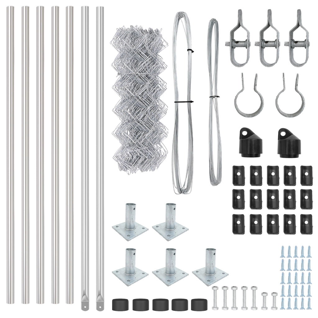 Recinzione a Catena con 7 Pali Flangiati 0.4x10 m Acciaio Galvanizzato