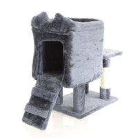 Fudajo Albero tiragraffi grigio scuro 60cm con casetta per gatti, tronco e sisal