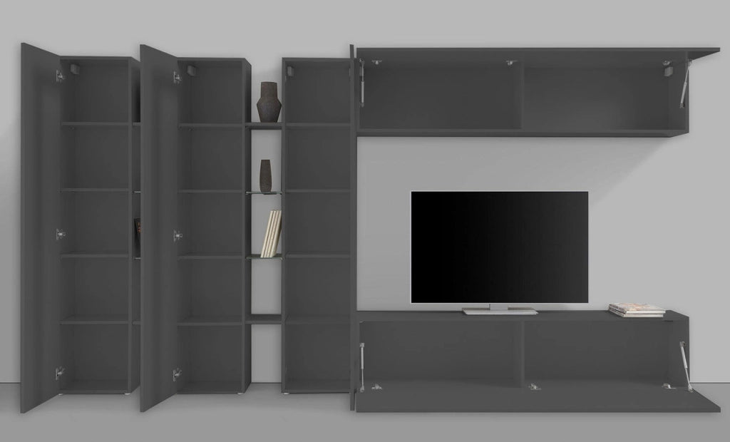 Parete Attrezzata Soggiorno 340x30x180 cm Maruska n°5 Grigio Antracite Opaco