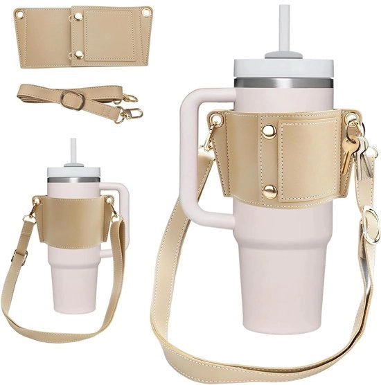 Carrietta trasportabile per contenitore acqua con cinturino e alloggiamento bicchiere per outdoor e viaggi, inclusa tasca per tessere di identità