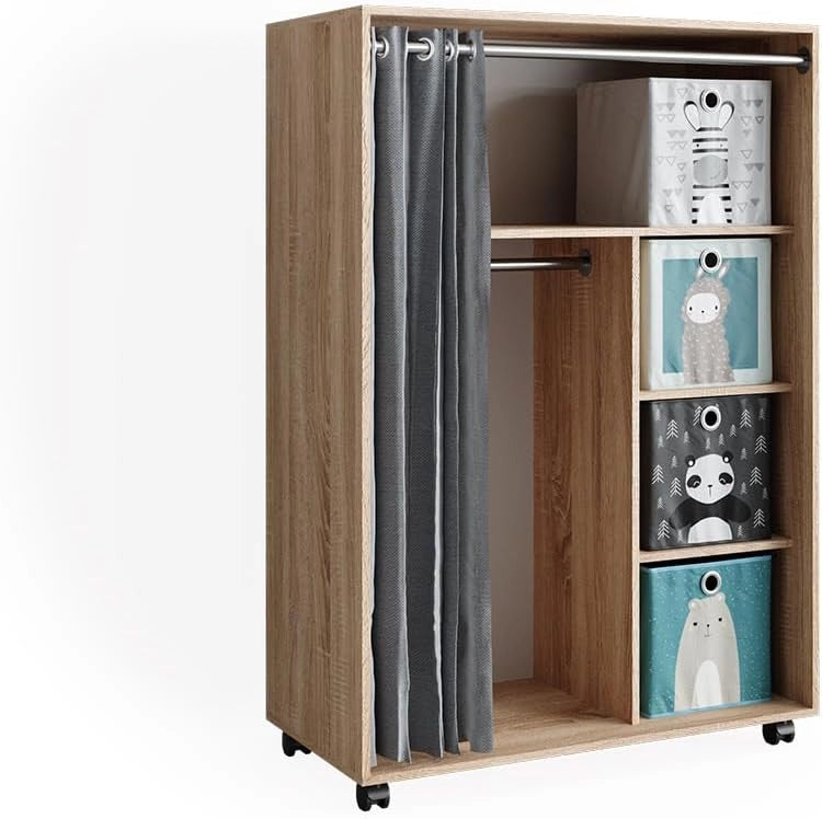 Armadio multifunzione Doros, Grigio, 100 x 146.6 cm con box pieghevole, per la conservazione flessibile di abbigliamento e accessori