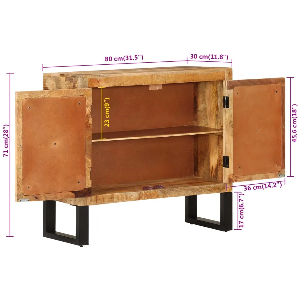 Credenza | Madia | Buffet da pranzo | Armadio da pranzo 80x30x71 cm in Legno Grezzo Massello Mango e Metallo