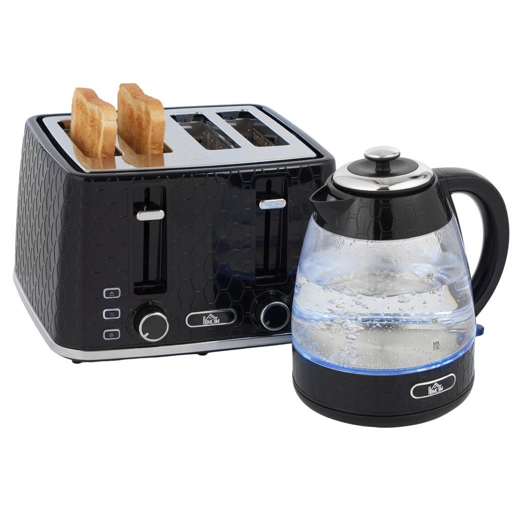 Bollitore Elettrico Veloce 1,7L 2200W con Tostapane 4 Fette e Filtro Anticalcare ¨C zephmum ¨C Nero