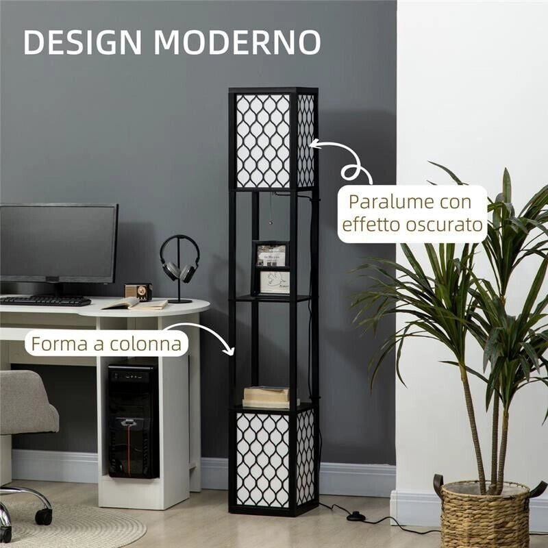 LAMPADA DA TERRA A COLONNA CON 2 RIPIANI 26X26X156 CM COLORE NERO