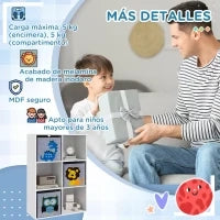Scaffale Portagiochi per Bambini 3+ Anni a 6 Cubi, in MDF e Melamina, 61.8x29.9x91.5 cm, Grigio e Bianco