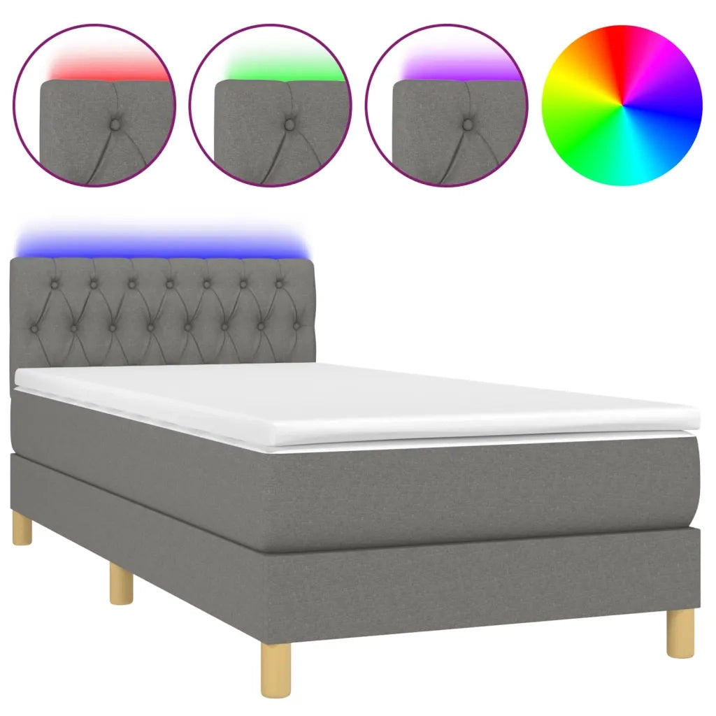 Letto a Molle Materasso e LED-Struttura Letto con Materasso Grigio Scuro 100x200cm in Tessuto 670689