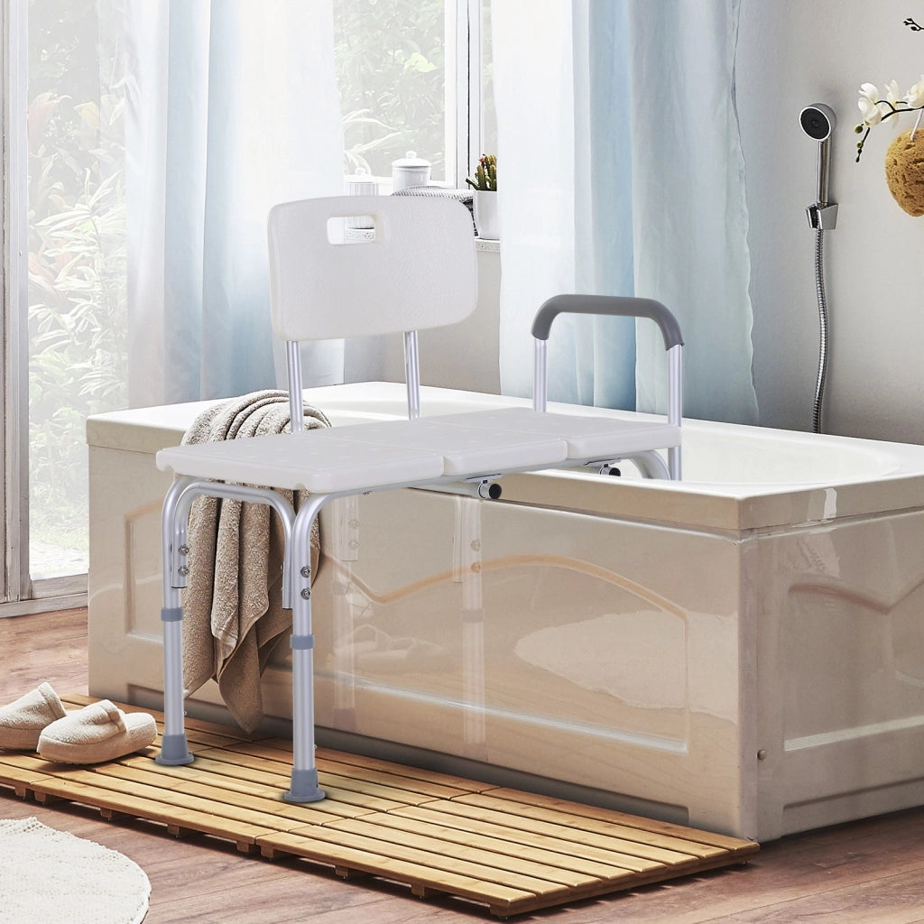 Easycomfort Sedia da Doccia con Altezza Regolabile su 6 Livelli, Piedini e Bracciolo Antiscivolo, Ampia Seduta (68.5x40.5cm)