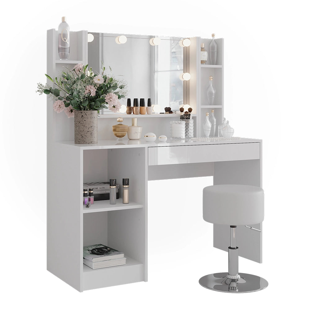 Vicco Tavolo da toeletta Bianco/bianco lucido 119.8 cm 6 parti