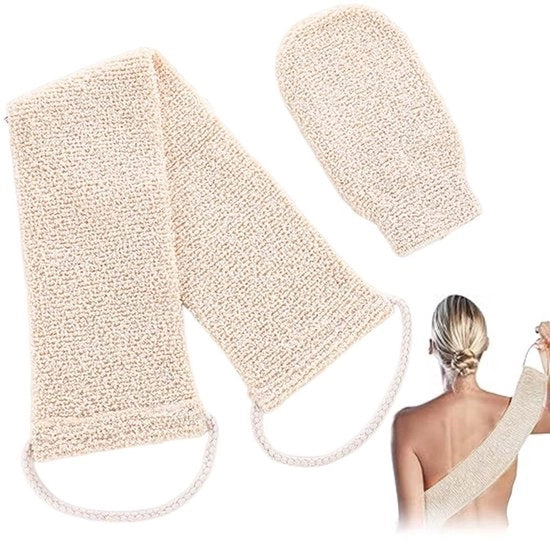 Set di 2 spazzole per doccia in fibra di bambù, spazzola per doccia con fibra di bambù, guanto per la schiuma con spazzola per la schiuma con fibra di bambù con manico con setole