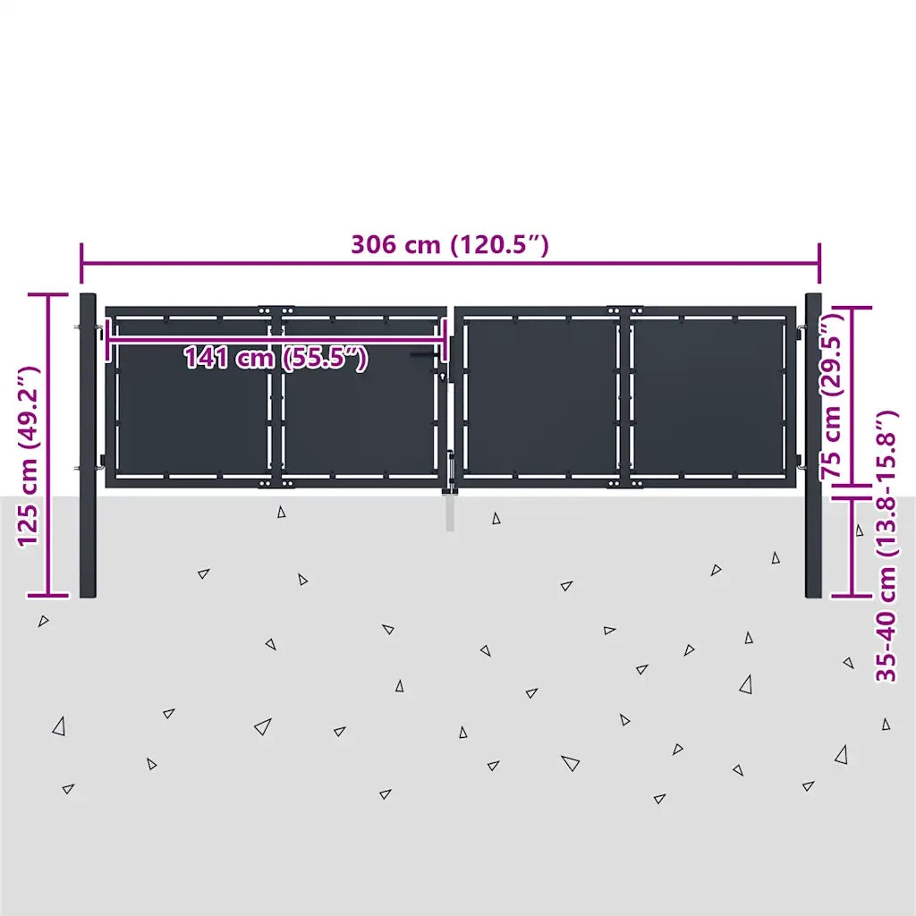 Cancello da Giardino in Acciaio 300x75 cm Antracite 144523